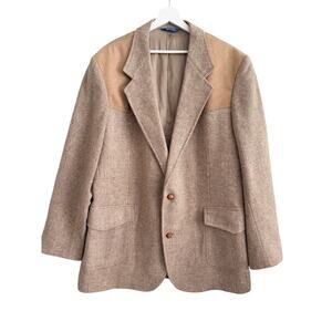 VTG Pendleton Mens 48 Tall Western Tweed Wool Blazer Suede Yoke Elbow Patches